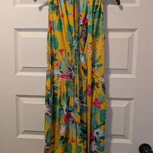 New York & Company Yellow Floral Jumpsuit